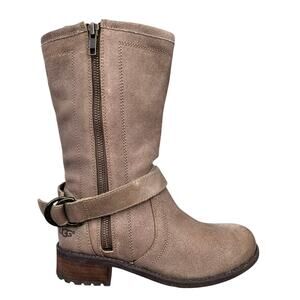 UGG Women’s Silva Brown Nubuck Mid Calf Moto Boot Size US 6